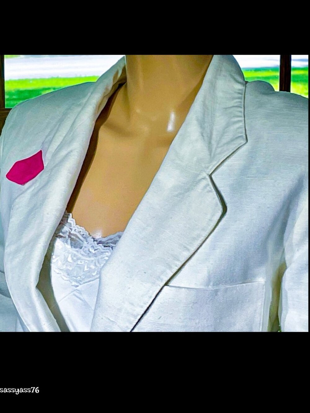 ▪️VTG▪️HARVE BENARD by BENARD HOLTMAN▪️White Color Block Linen Blazer Jacket - Picture 3 of 10